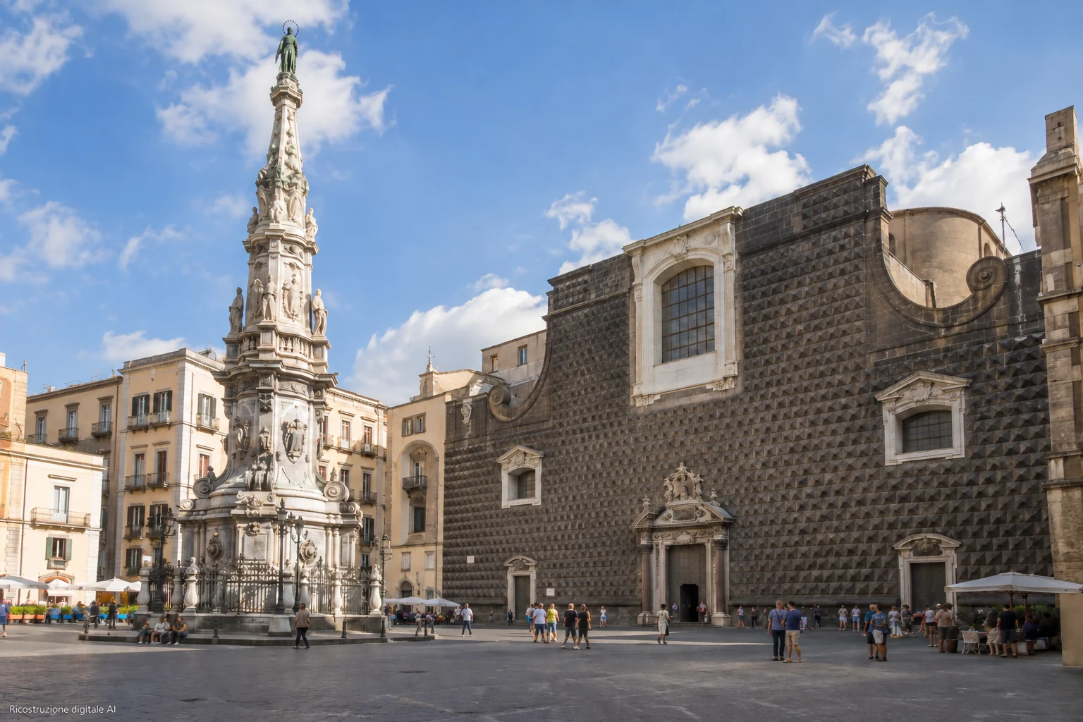 Ricostruzione digitale generata con AI · Piazza del Gesù Nuovo